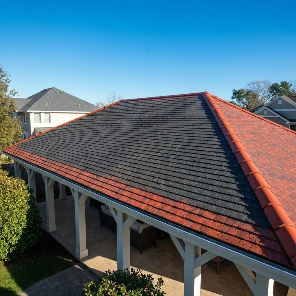 Toiture de pavillon propre après démoussage professionnel